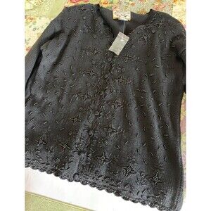 NWT black Cardigan Sweater With Beading Shoulder Pads Vintage Granny Core MED